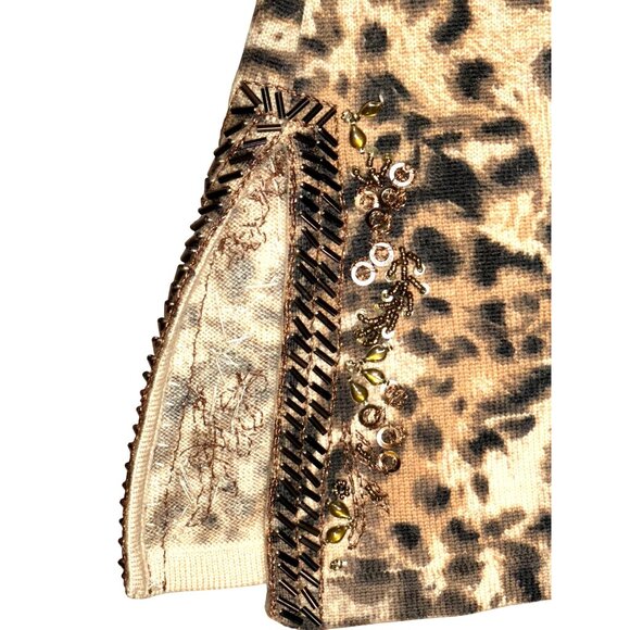 Dana Buchman Medium Vintage Leopard Merino Wool Beaded Top City Luxe Embellished - Picture 13 of 14